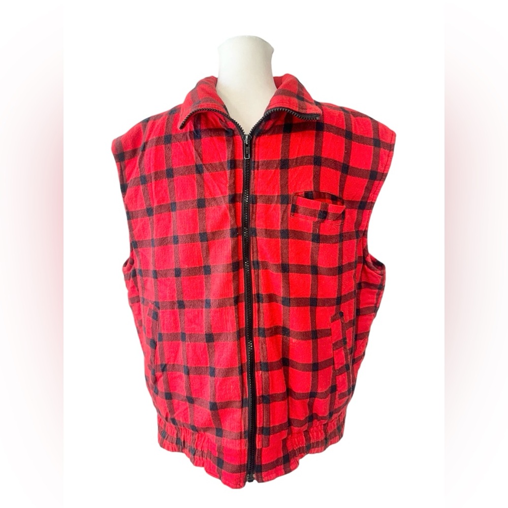 Continental Vest VTG Plaid Red Lined Men’s Pockets XL Outdoor Preppy
